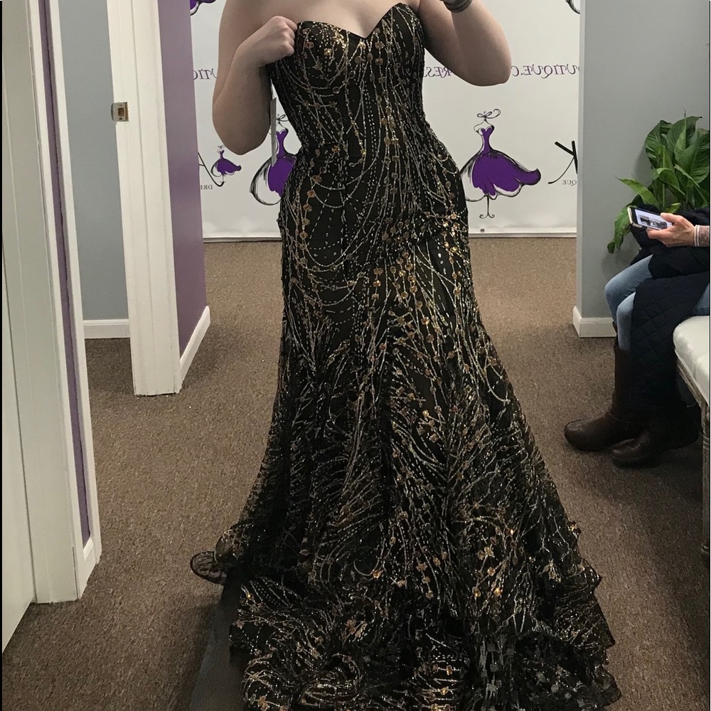 Black Silver and Gold Mermaid Prom Dress